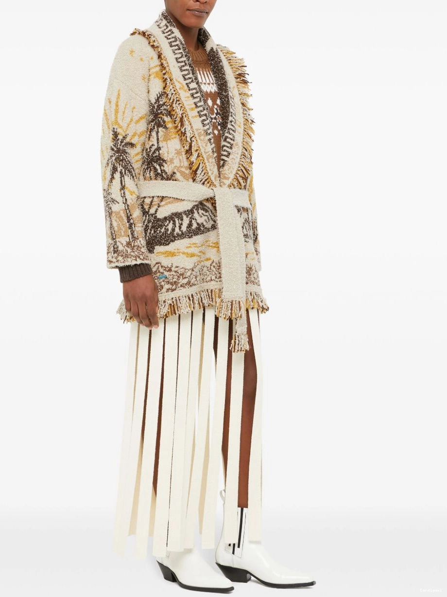 Cheap cardigan fringed-edge Alanui Women patterned-jacquard 0821